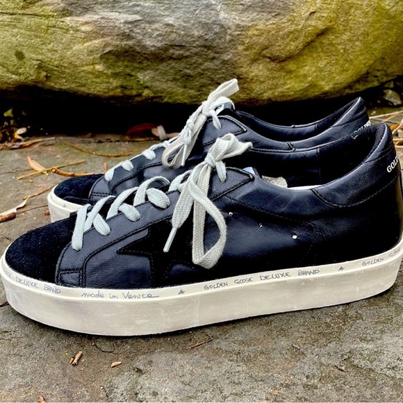 Golden Goose Shoes - WOMENS GOLDEN GOOSE HI STAR BLACK LEATHER LOW TOP PLATFORM SNEAKERS - 9 Cute